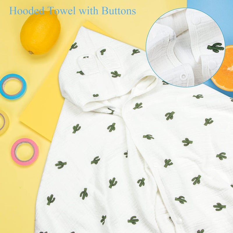 REMASS Hooded Towel Muslin Hooded Towel Made from Organic Cotton 6-Layer Cotton Bath Towel, Soft Bath Towels 25x51inches for Toddler Baby Kids Cactus - Image 4